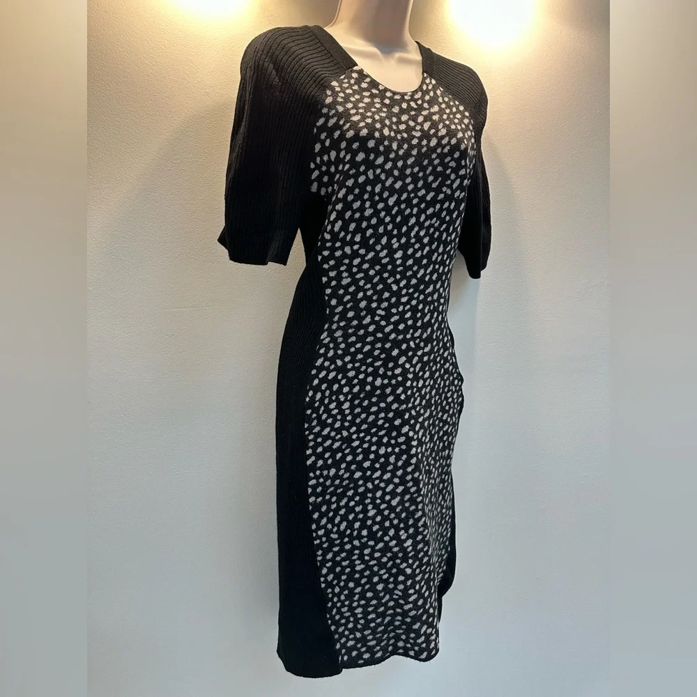 Tory Burch Gemma Polka Dot Sheath Dress Black White Merino Wool Size L